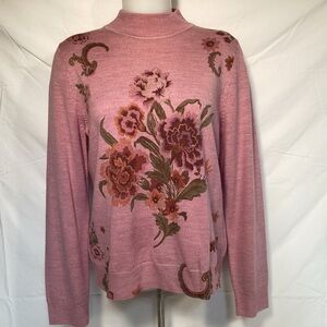 Pendleton Mauve Pink Floral Mock Turtleneck Sweater Women’s Size Medium